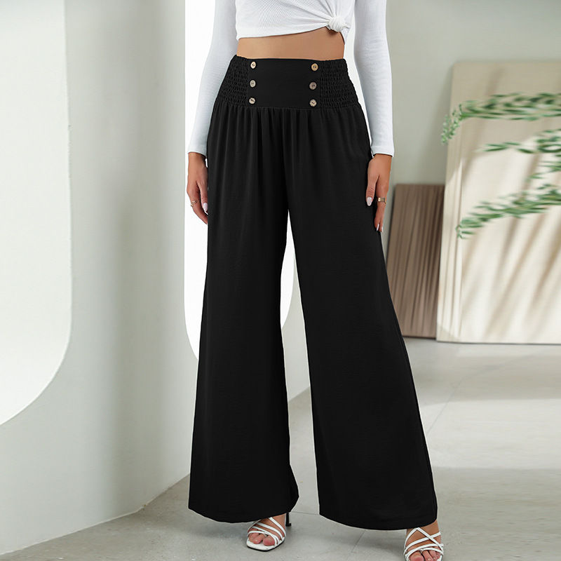 Mature Women Fashion Straight Wide Leg Pants Elastic High Waist Casual Trousers