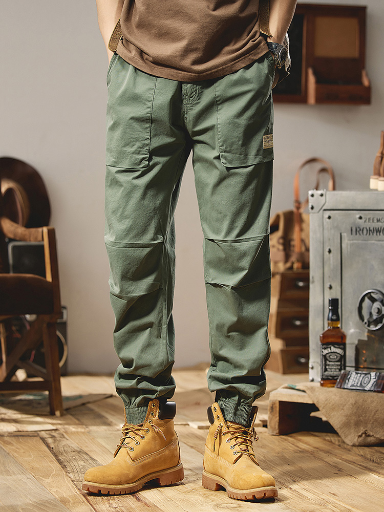 Edubridgesmart Summer Light&Thin Cargo Pants Men Workwear Multi-Pockets Fashion Drawstring Breathable Cotton Baggy Joggers Male Casual Trousers