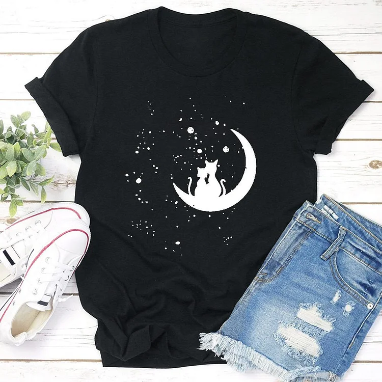 Crescent Moon Cats  T-shirt Tee - 01417-Annaletters