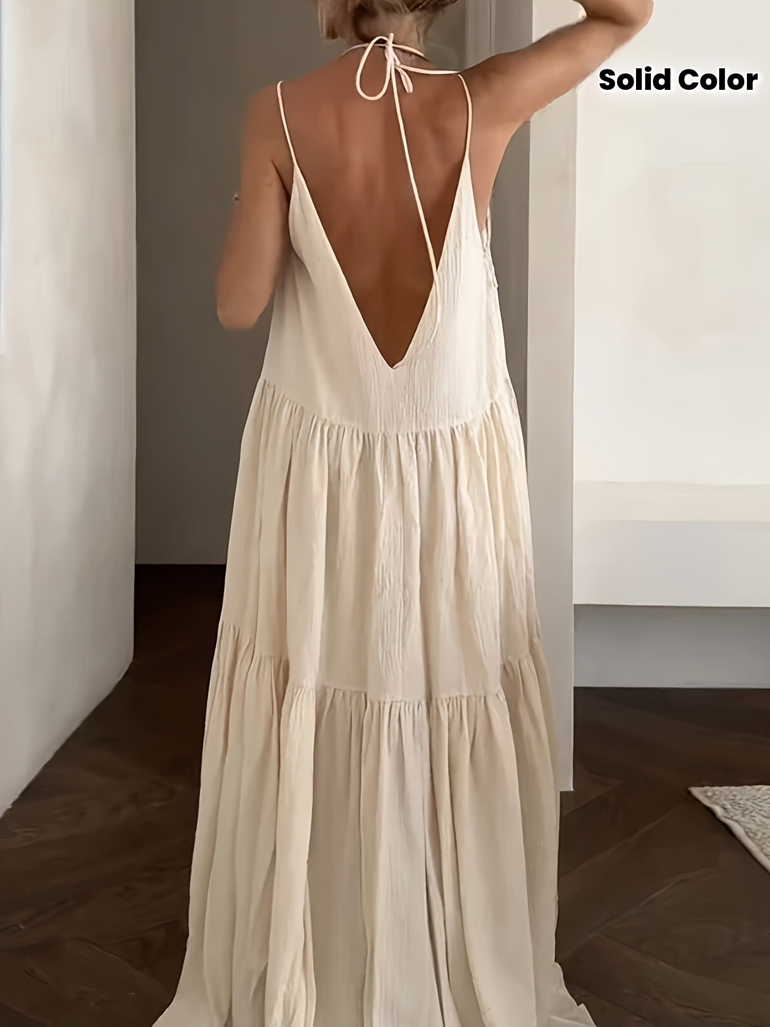 2025 New Summer Beach Vacation Loose Solid Color Bonfire Party Dress With Gauze