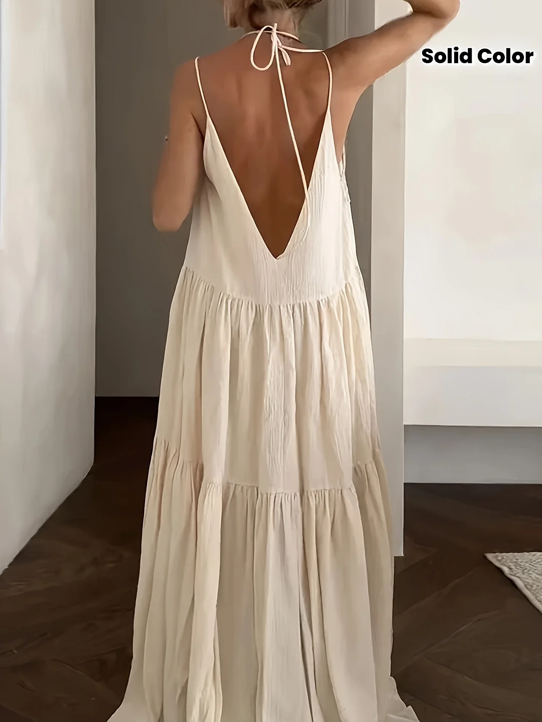 2025 New Summer Beach Vacation Loose Solid Color Bonfire Party Dress With Gauze