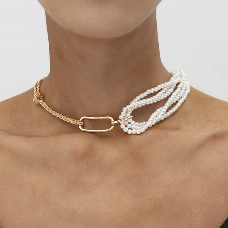 Gold multi-layer fashion pearl necklace
