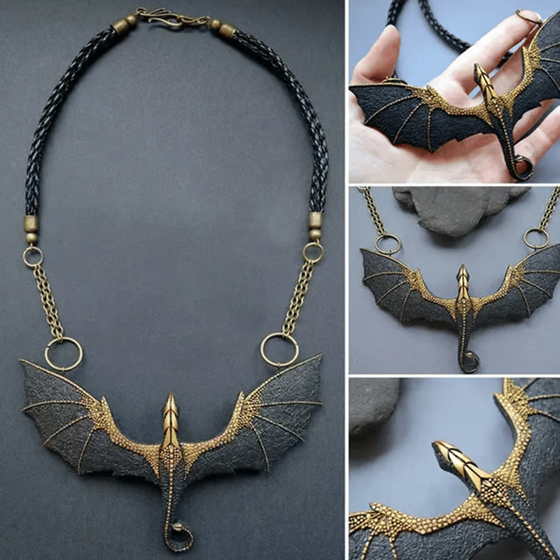 Black Winged Flying Dragon Necklace
