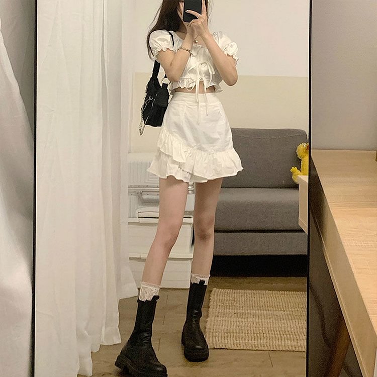 Summer Sets Women Chic Crop Top Basic Empire All-Match Bottom College Daily Ulzzang Lovely Female Outfits Casual Party Holiday - Life is Beautiful for You - SheChoic