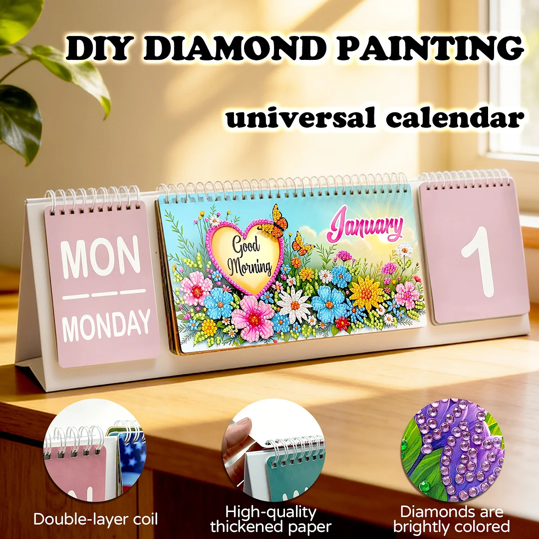 2026 Beautiful Flower DIY Diamond Art Painting Desk Calendar Special Shaped Drill Monthly Flip Tabletop Calendar Kit for Adults Beginners Gift Home Office Decor