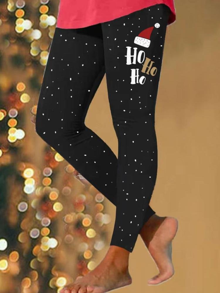 Women's Merry Christmas HO Letter Print Leggings