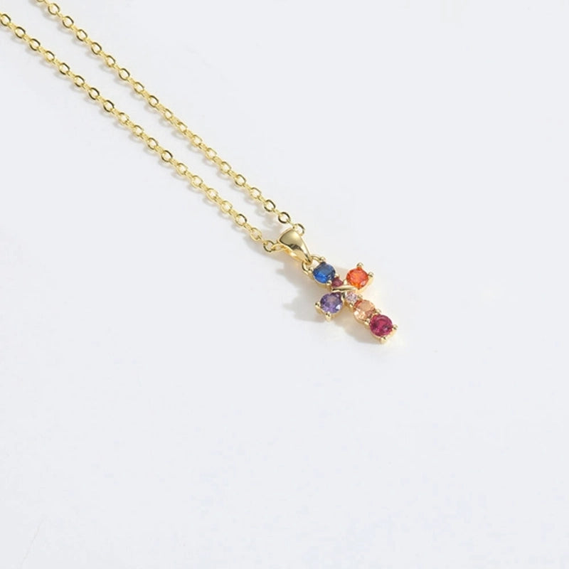 Copper 14K Gold Plated Inlay Cross Zircon Copper Necklaces