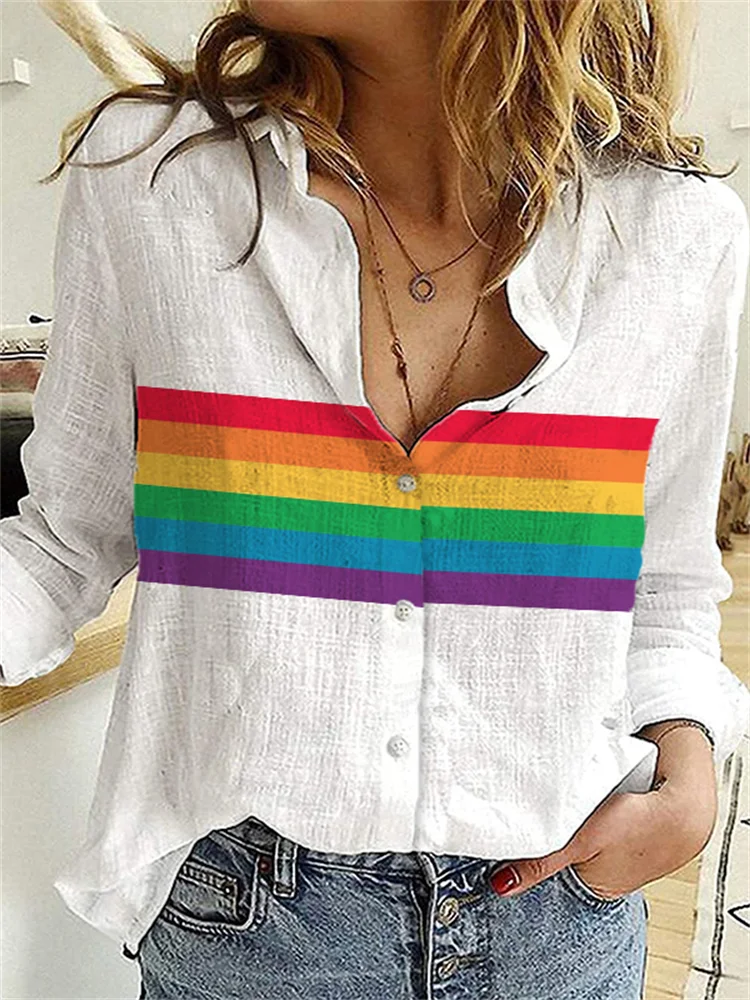 Rainbow Stripe Print Woven Blouse