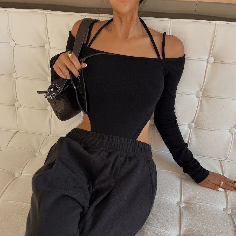 Toloer Toloer Summer New Dress Sexy Hot Girl Street Hanging Neck Sling Long Sleeve Jumpsuit Woman-Outfit Ideas
