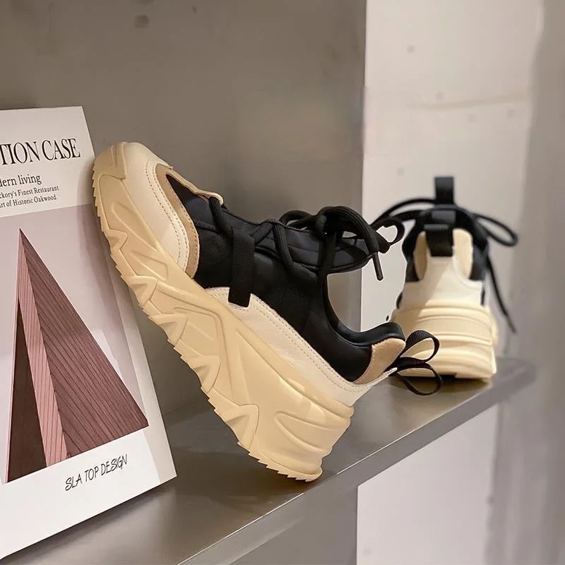 Women Sneakers Flat Platform Shoes 2021 Height Increasing PU Leather Fashion Casual Shoes Breathable Thick Bottom Ladies Shoes