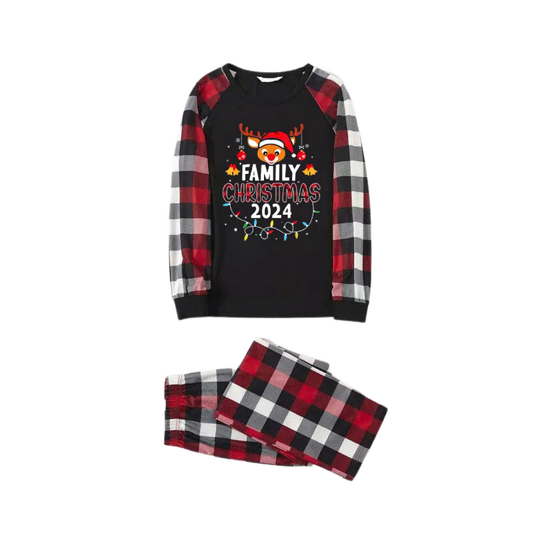 "Family Christmas 2024" with Elk Pattern- Red&Black&White Plaid  Matching Pajamas