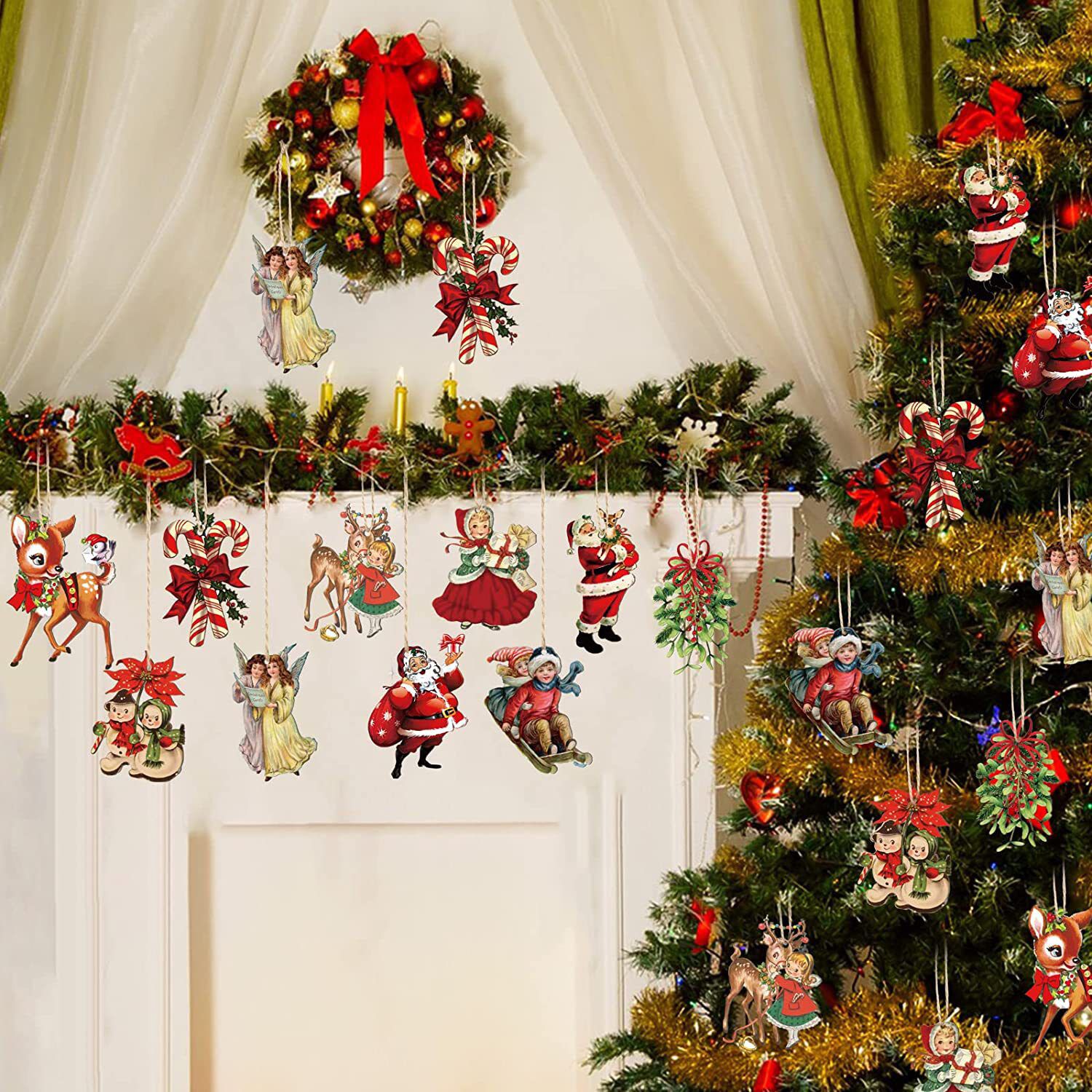 Tegooe 20PCS Vintage Style Christmas Printed Ornaments Set