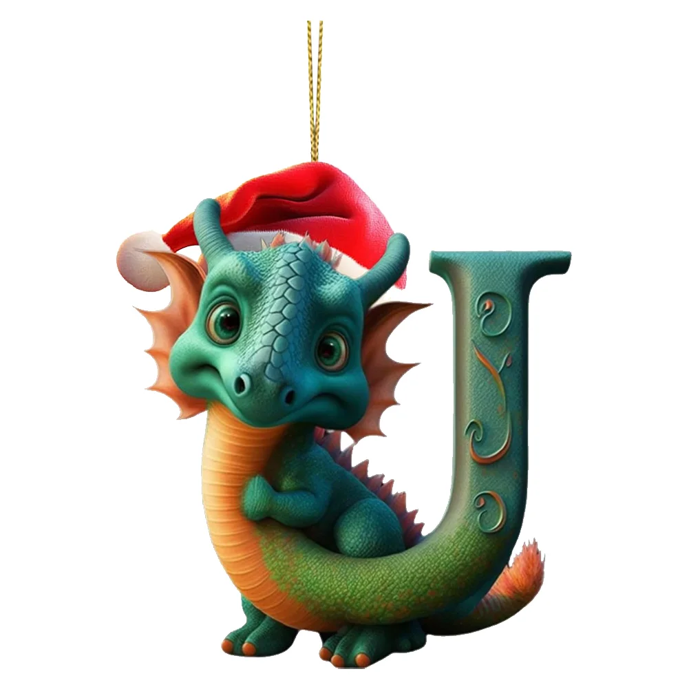 Christmas Cute Dragon Pendants Acrylic Letter Shaped Exquisite for Xmas Tree Car