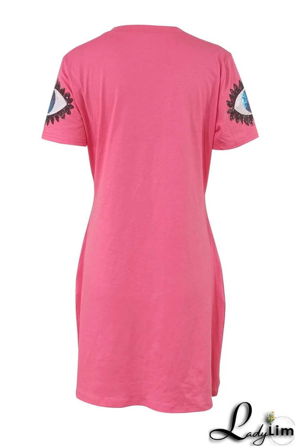 Rose Red Fashion Casual Patchwork Sequins O Neck T-shirt Dress