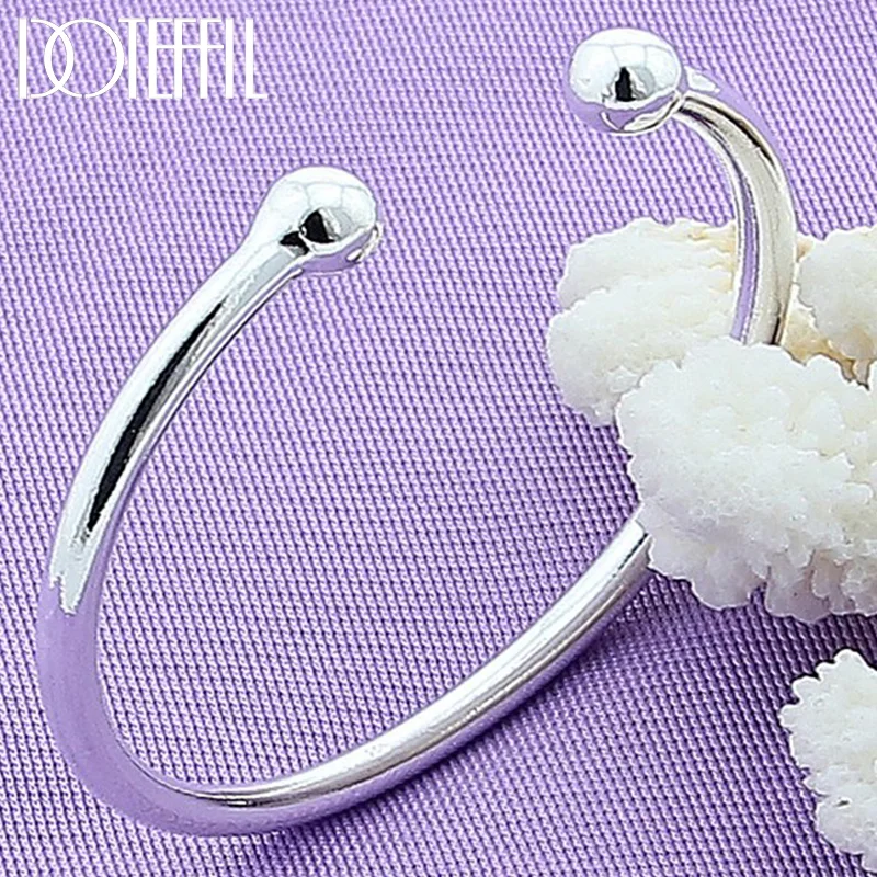 DOTEFFIL 925 Sterling Silver 4mm Smooth Solid Bead Bracelet Cufflinks Bangles For Women Men Jewelry