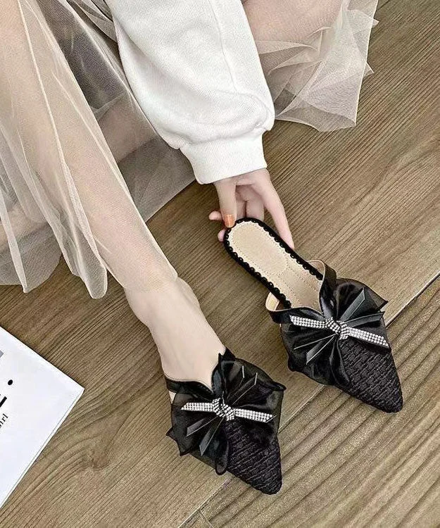 Black Breathable Tulle Splicing Slide Sandals Pointed Toe