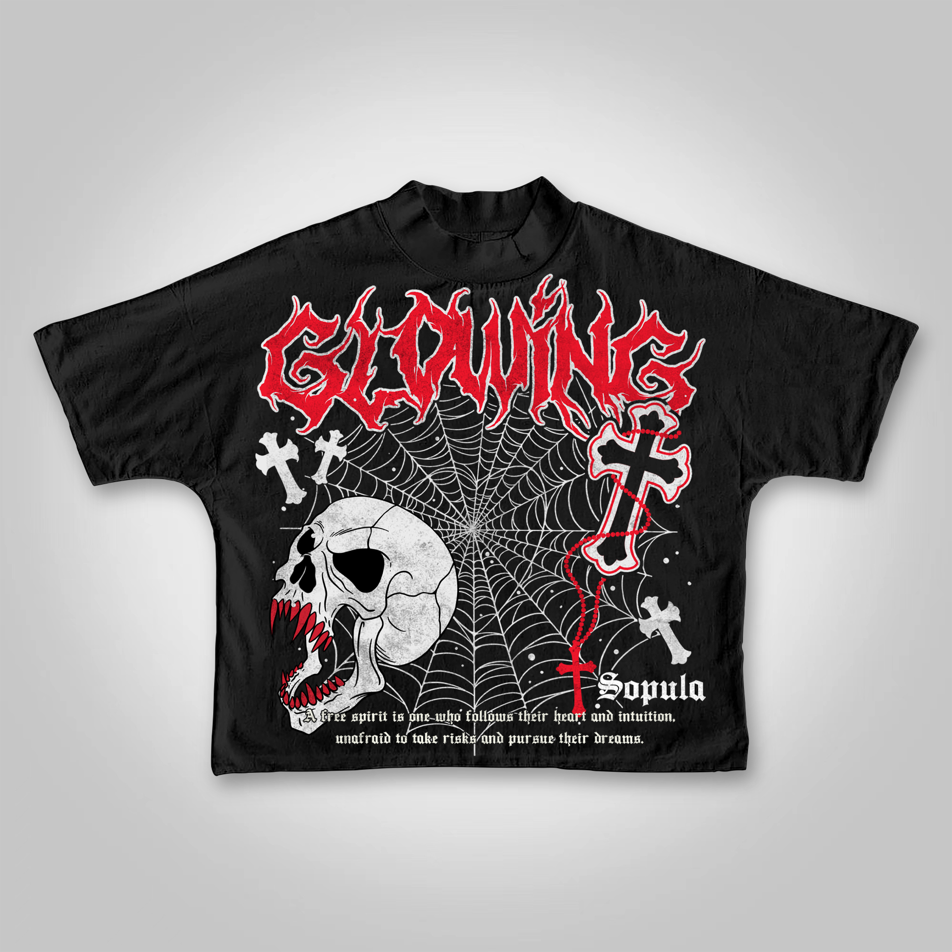 Sopula Vintage Skull Spider Web Cross Cropped T-shirt