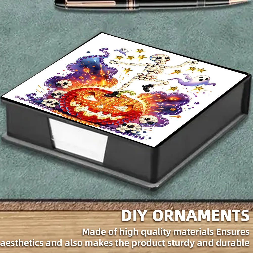 5D DIY PU Diamond Art Note Box with 160 Sheets Paper Memo Pad Holder (Skull)
