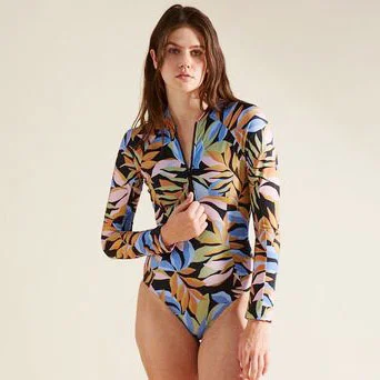 Long Sleeve Printed Zipper Surfing One Piece Swimsuit