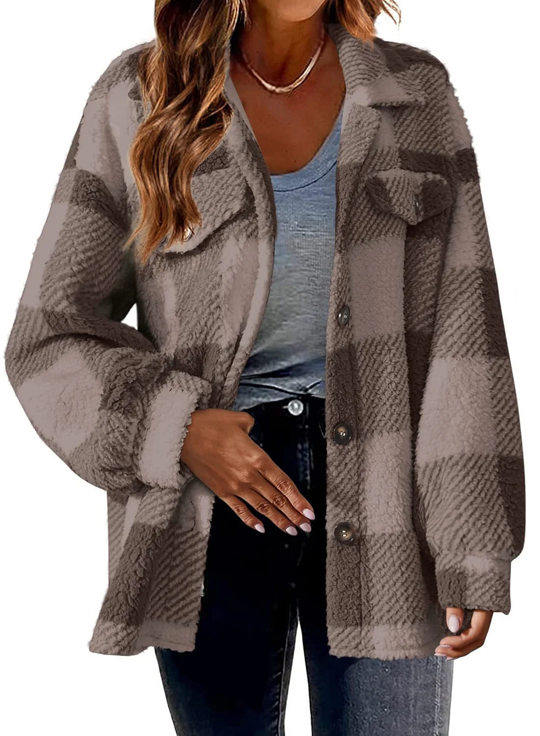 Uveng Uveng Women's 2025 New Autumn And Winter With Pocket Lattice Lamb Jacket Button Plush Jacket