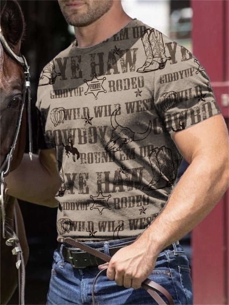 BrosWear Cowboy Classic Western Elements Pattern T Shirt