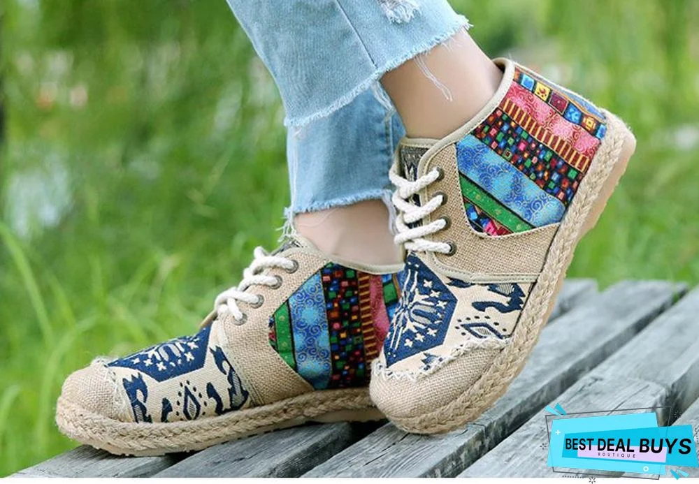 Embroider Shoes Women Ankle Boots Flat Autumn Shoes Comfortable Lace-Up Shoes Flats