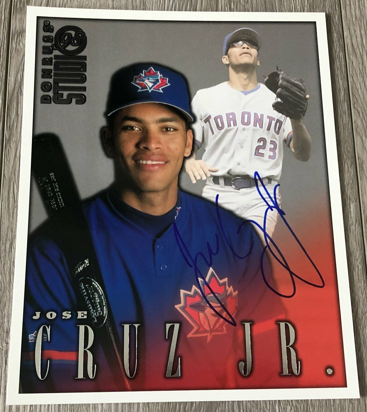 JOSE CRUZ JR. SIGNED AUTOGRAPH TORONTO BLUE JAYS 1998 DONRUSS STUDIO 8x10 Photo Poster painting