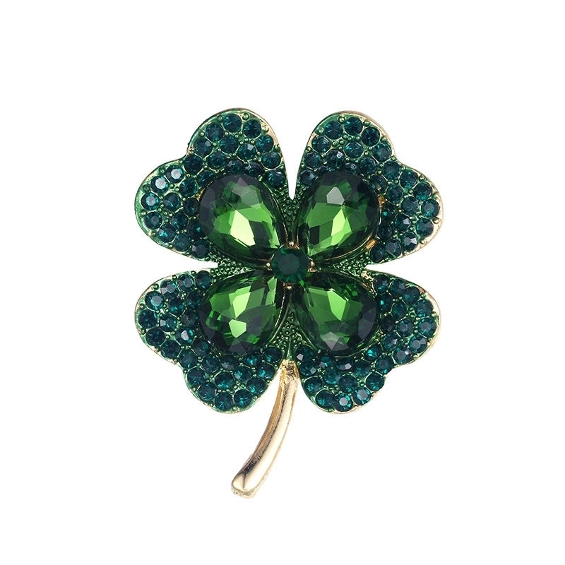 Elegant Pin Four Leaf Clover Metal Inlay Glass Women’s Brooches