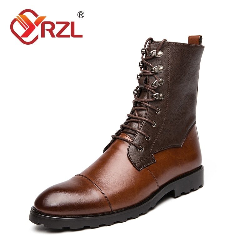YRZL Leather Boots for Men 2021 Men's Boots Winter Mens Boots Lace Up Versatile Ankle Boot Big Size 38-48 Footwear Men Boots