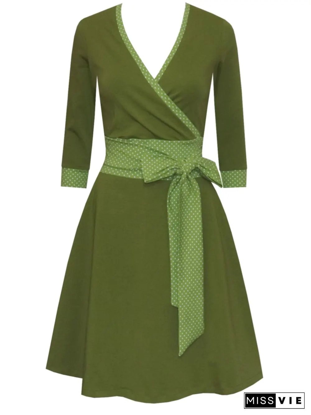 V Neck Cotton-Blend Casual Knitting Dress