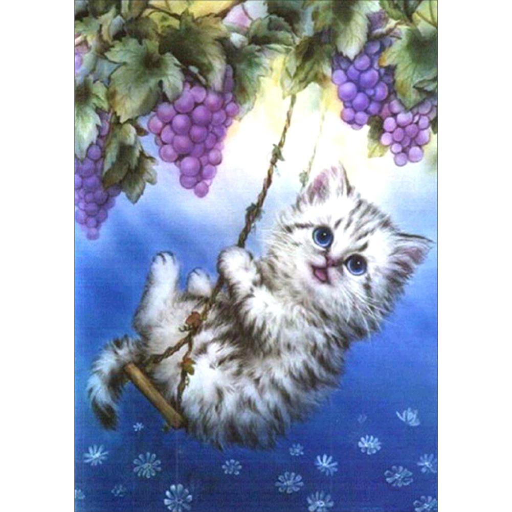 

30*40CM Round Drill Diamond Painting-Swinging Kitty, 501 Original