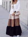 Loose Contrast Color Long Sleeves Maxi Dresses