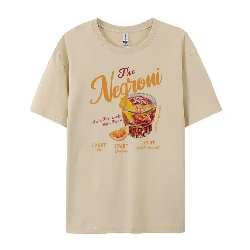 Retro Vintage Negroni Graphic T-shirt Cocktail Short Sleeve Loose Casual Tops Women Casual Tees