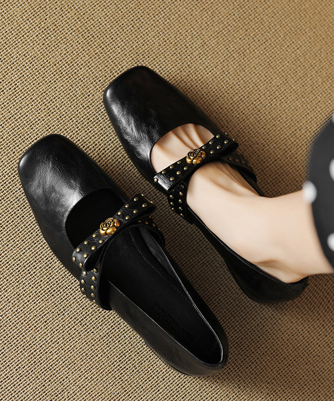 Bow Rivets 2025 Bow Rivet Splicing Chunky Loafer Shoes Black Sheepskin