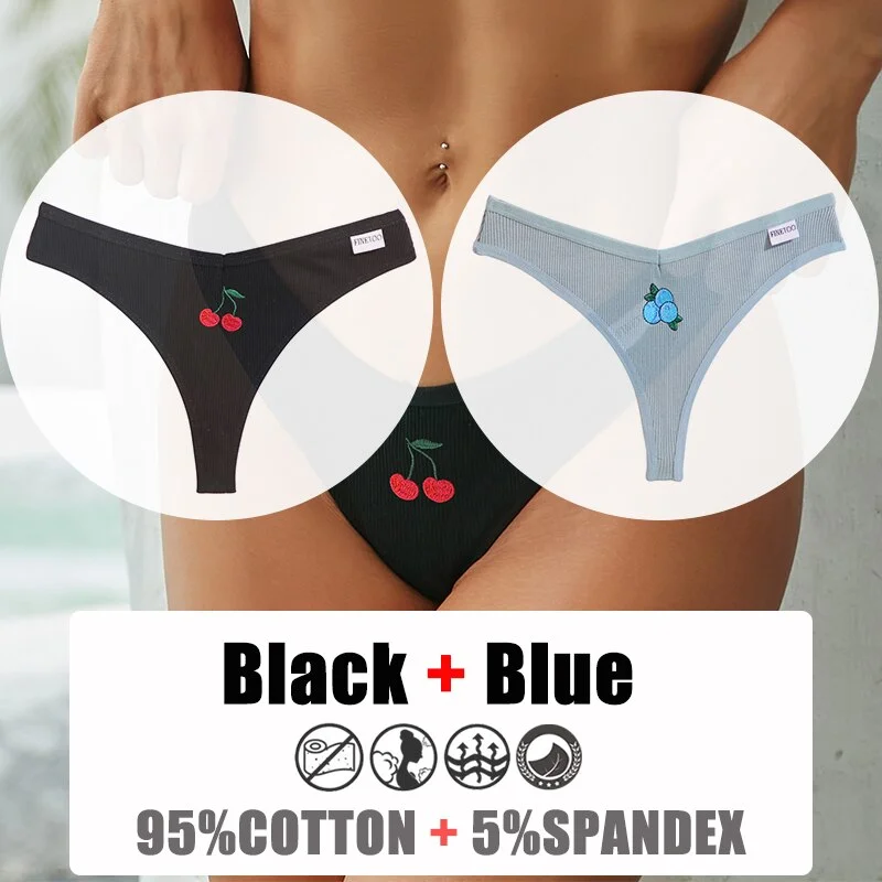 Sexy G-string Cotton Panties Embroidery Thongs Women Underwear Solid Color Pantys Set Female Underpants Intimates Lingerie M-XL