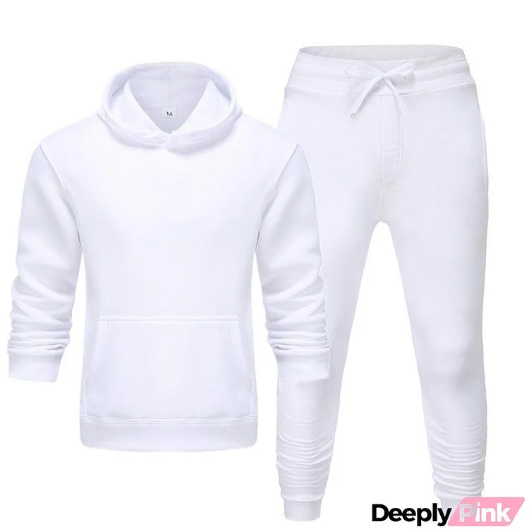 Men Casual Solid Long Sleeve Hat Rope Pocket Design Hoodie And Drawstring Waist Jogger Pants Two-Piece Set