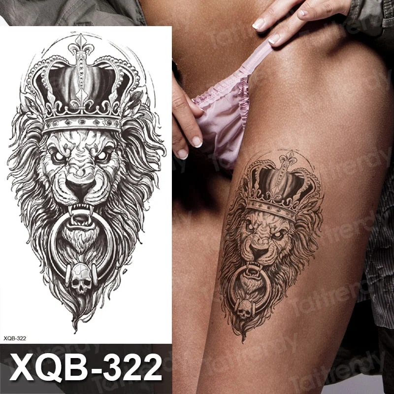 temporary tattoo flower snake dragon anime sexy body art stickers black lion skull tattoo sleeve for women men boys sexy decal