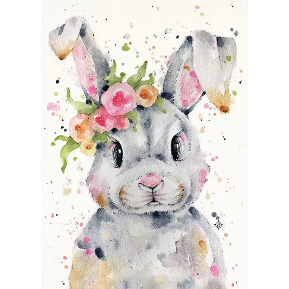 

30*40CM - Round Drill Diamond Painting - Color Flower Rabbit, 501 Original