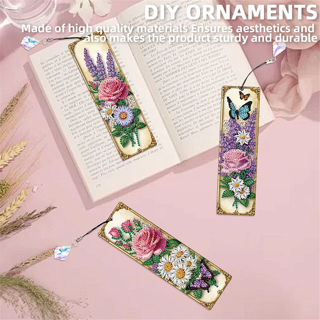12Pcs Butterfly Flowers DIY Diamond Painting Bookmark for Adults Book Lovers