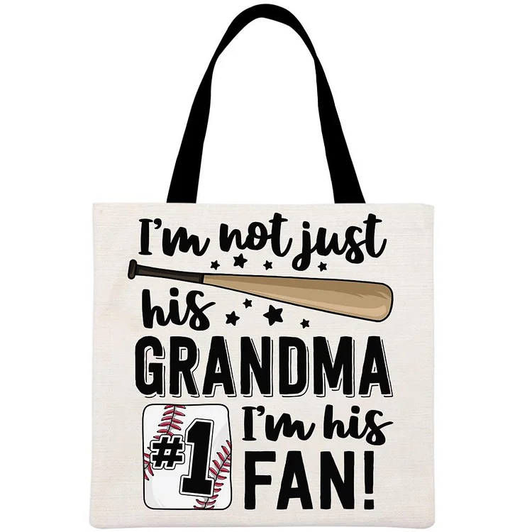 I'm not just his grandma I'm his #1 fan Printed Linen Bag-Annaletters