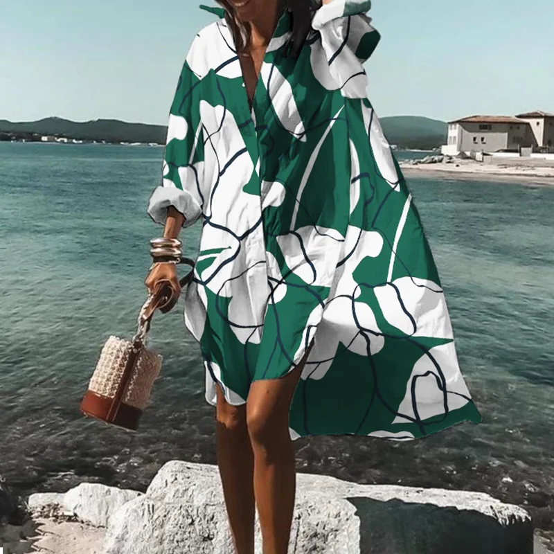 Fashion Print Long Sleeve Midi Dress