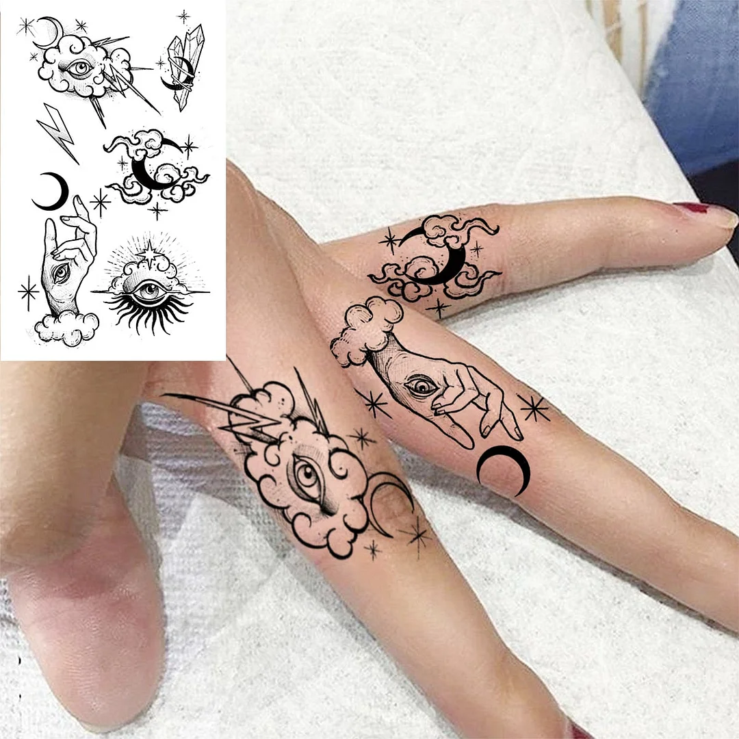 Black Little Flower Fashion Finger Temporary Tattoos For Women Adult Leaves Daisy Rose Fake Tattoo Letter Body Art Tatoos Decal