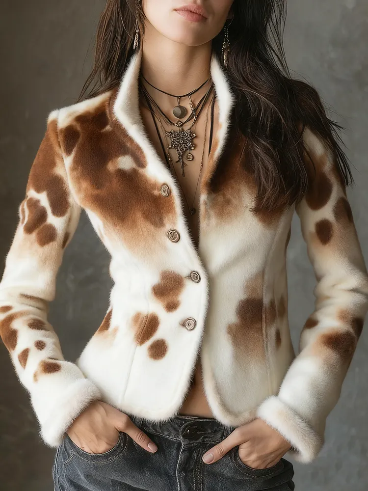 Vintage stand-up collar print fitted jacket