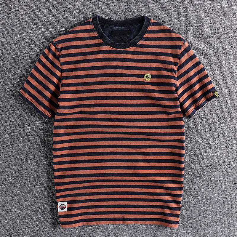 Men's Cotton Distressed Striped Short-Sleeved T-Shirt