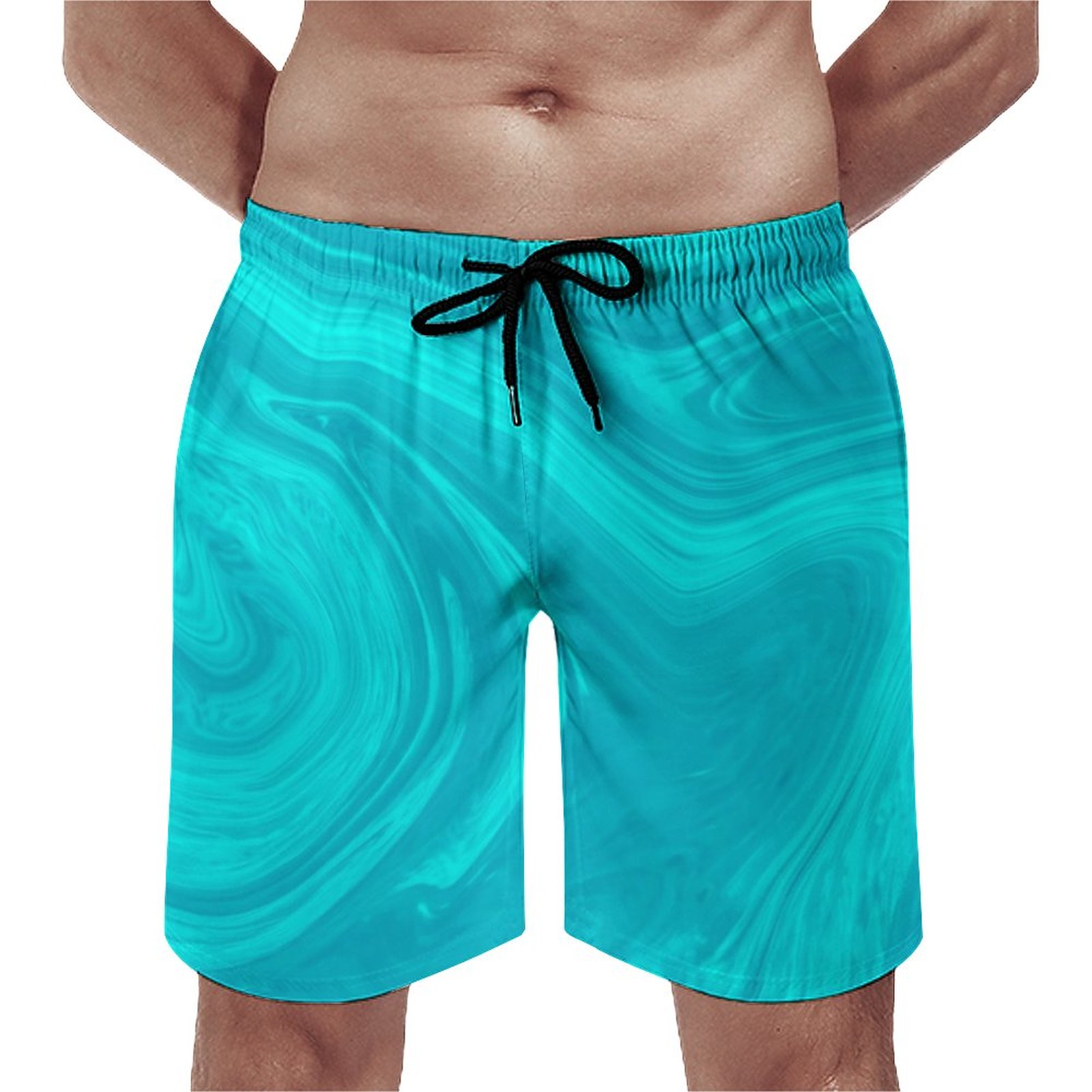 Elegant Abstract Teal Liquid Marble Artwork Elegant Men's Swim Trunks Summer Board Shorts Quick Dry Beach Short with Pockets