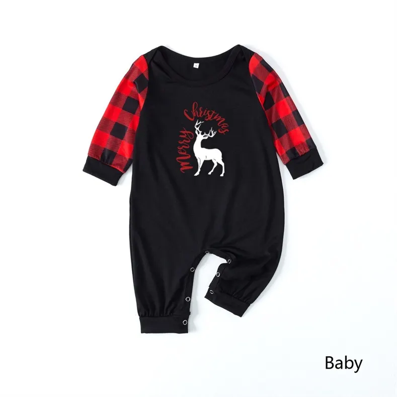 Reindeer Alphabet Check Print Christmas Family Matching Pajamas (with Pet Dog Clothes)