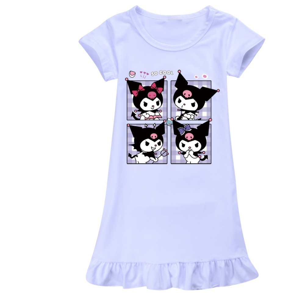 Kuromi Japanese Style Girls' Ice Silk Short Sleeve Pajama Dress Homewear 100-160 Size -Mayoulove