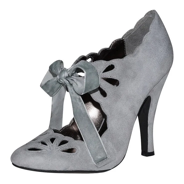 Grey Lace-up Vintage Suede Pumps Vdcoo