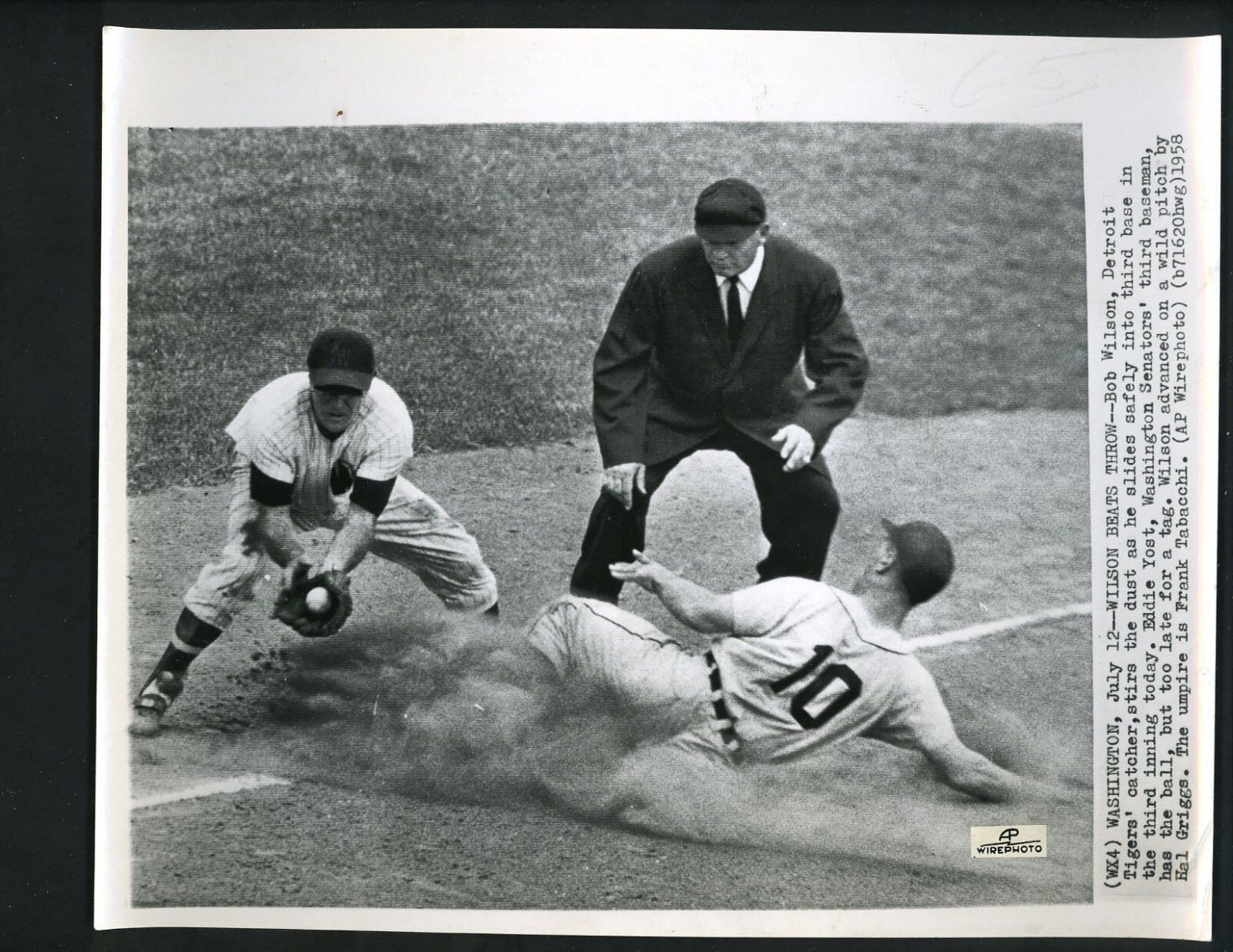 Eddie Yost Bob Wilson Frank Tabacchi 1958 Press Photo Poster painting Washington Senators Tigers