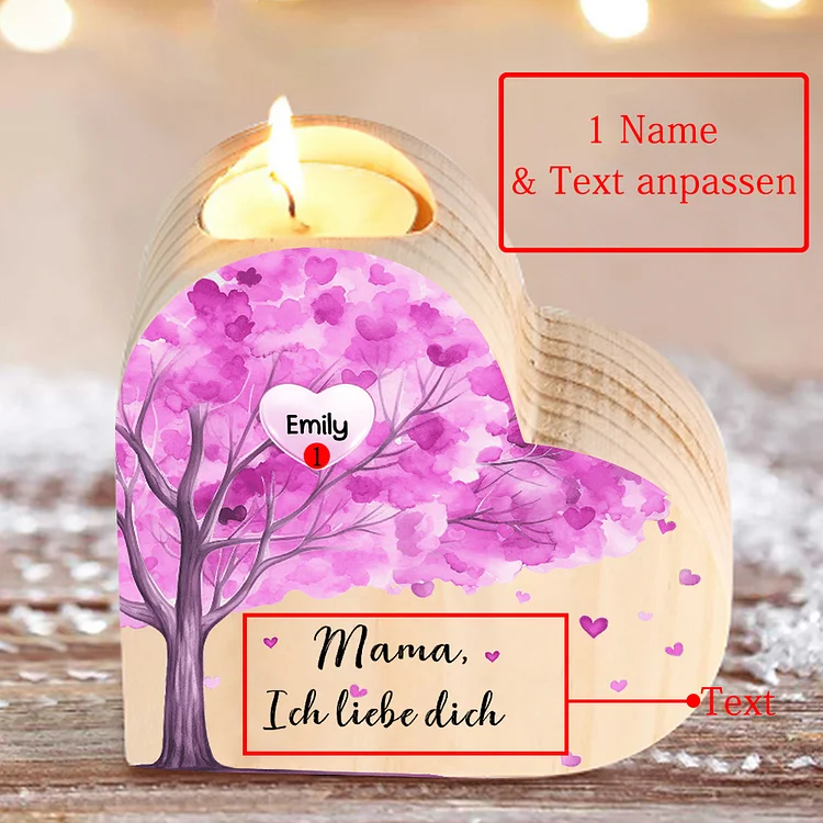 Personalisierter 1 Name & Text Lila Baum Herzform Kerzenhalter-Geschenk für Familie